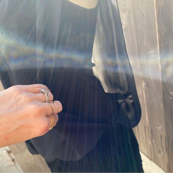 Aidan By Aidan Mattox Fringe Detail Chiffon Blouson Dress in black size 2 - Picture 7 of 15